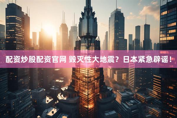 配资炒股配资官网 毁灭性大地震？日本紧急辟谣！